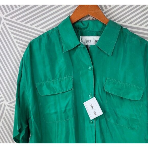 NEW Vintage Top Silk Button Up Size Medium Lightweight Flowy Louise Paris Green - Picture 4 of 6